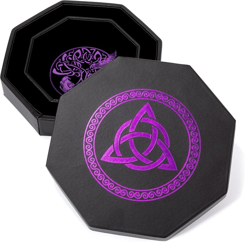 Soar Forge DND Dice Tray - Premium 9 Inch Tray Dungeons and Dragons - Exquisitely Detailed Purple World Tree & Triquetra Design - Perfect Rolling & Box Storage to Protect Your Dice for D&D and RPG - Image 4